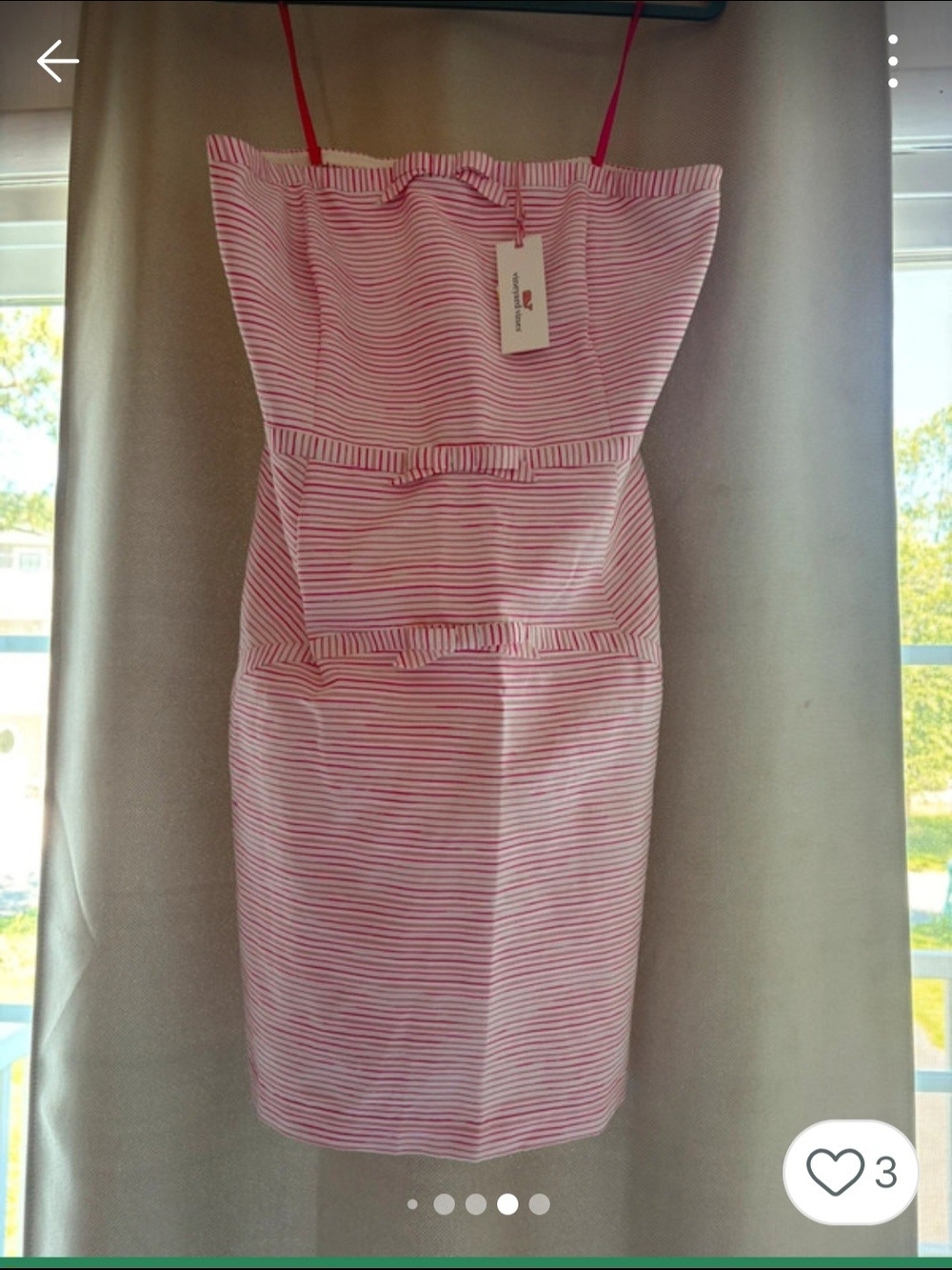 Vineyard Vines Pink & White And Red Strapless Striped Sheath Dress With Bows